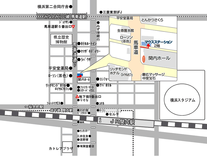 マウスステーション横浜校馬車道地図